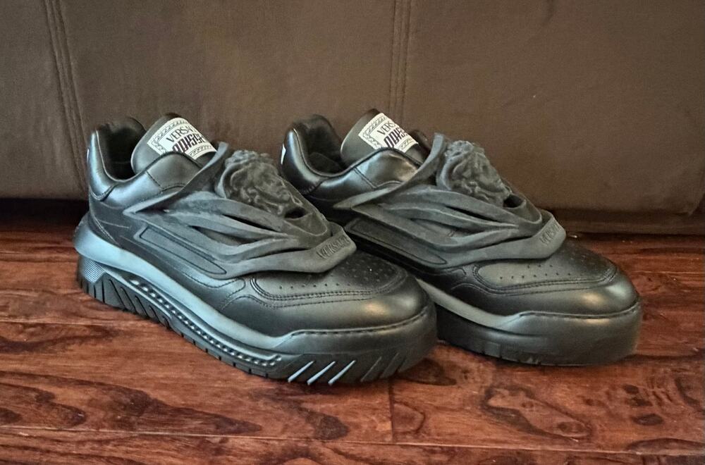 VERSACE Odissea Medusa Sneakers Triple Black EU 46 US 13 Leather $990 1004524